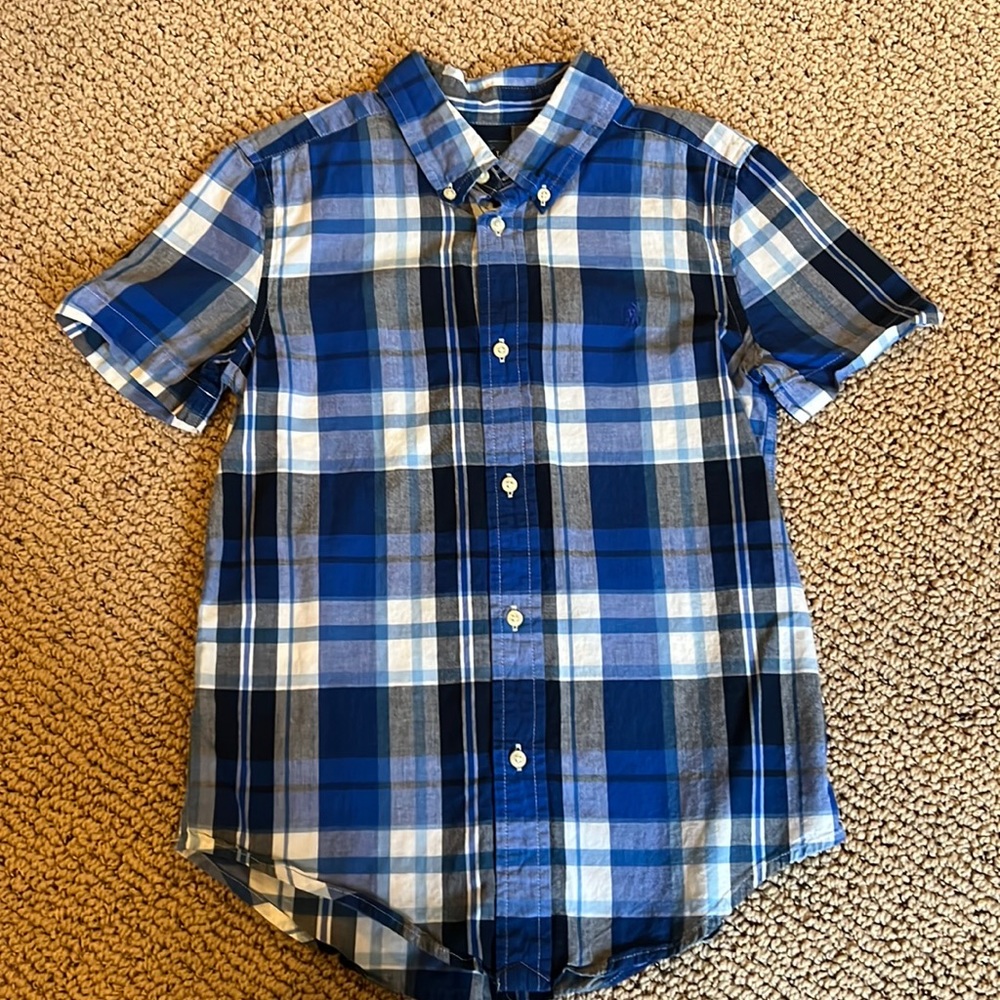 Ralph Lauren Blue Plaid shirt sleeve button down Size7